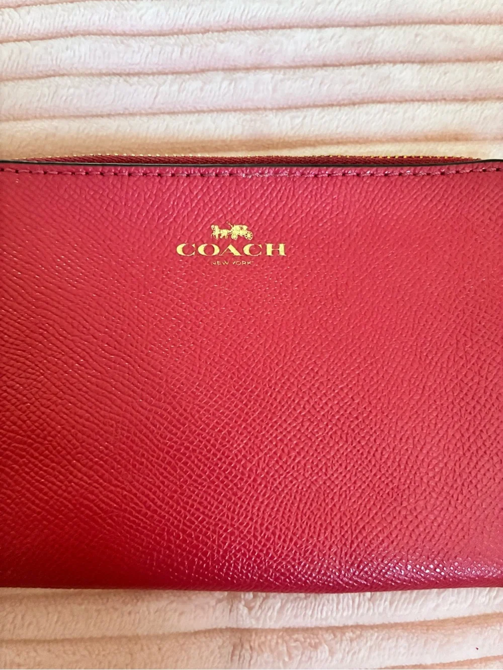 COACH Dark Pink Leather Zip Pouch